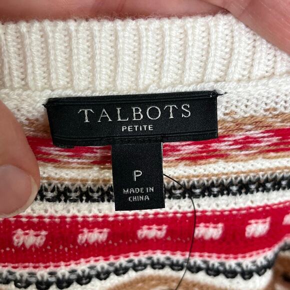 Talbots Petite Women's White And Red Fair Isle Pullover Sweater Size P. NEW - Picture 6 of 7
